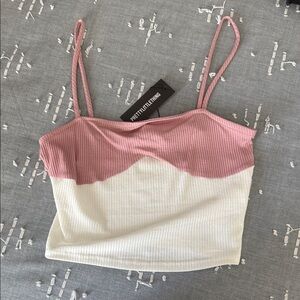 PrettyLittleThing Two-Tone Pink and White Camisole